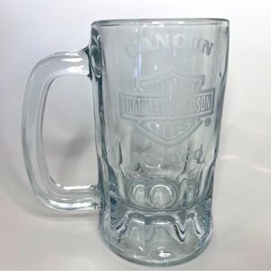 Vintage Harley Davidson Motor Cycles Cancun Mexico Clear Glass Beer Stein Crisa